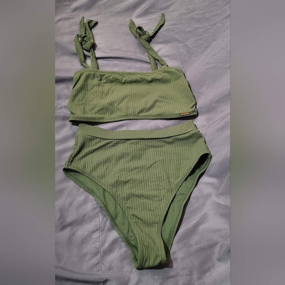 Green Ribbed Bikini Set
